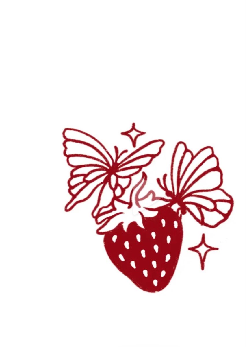 hand-drawn butterflies and strawberry illustration