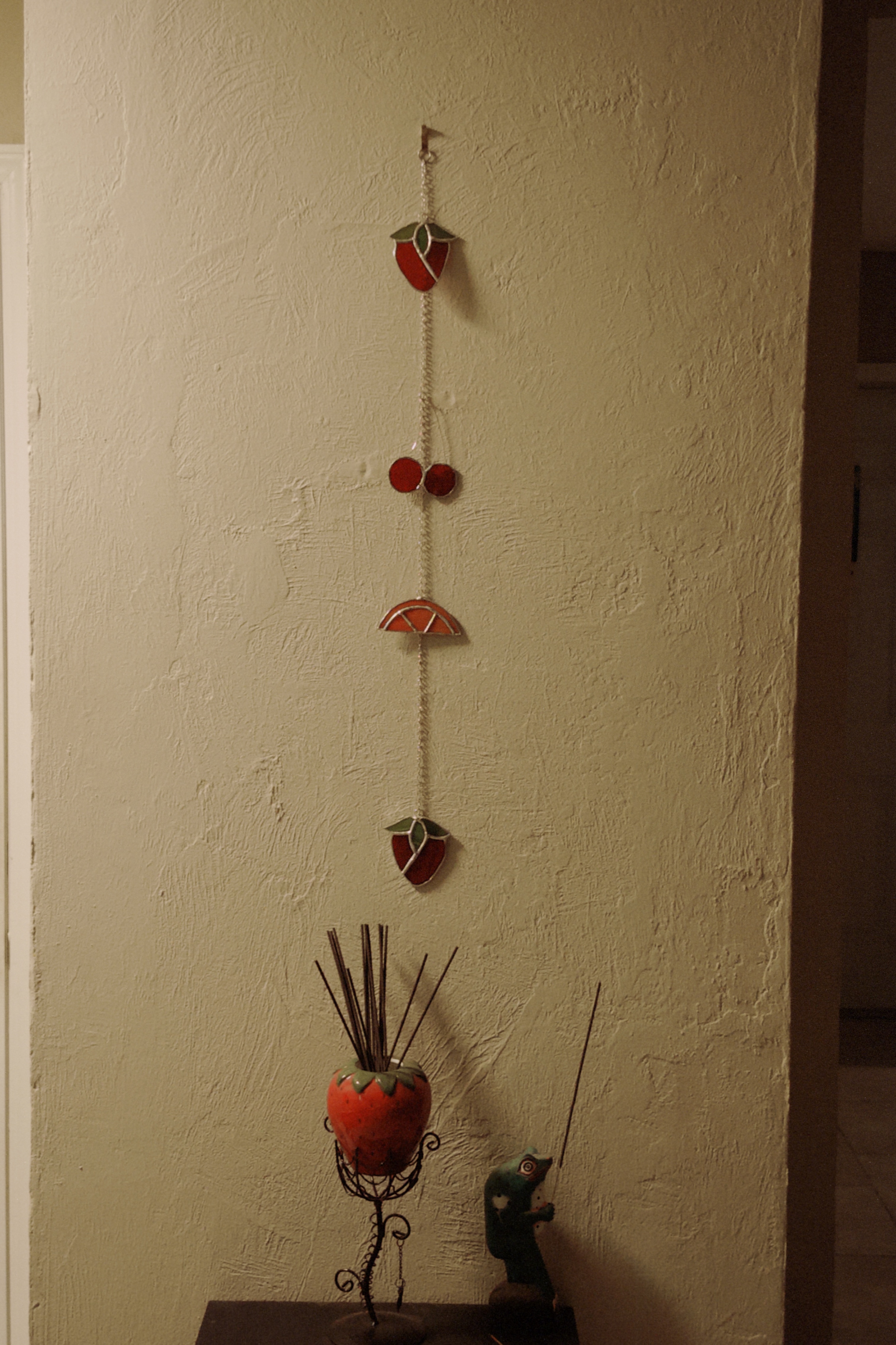 stained glass fruit garland with strawberries, cherries, and watermelon